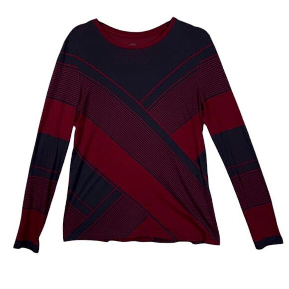 Tory Burch Pima Cotton Long Sleeve Top Burgundy Red and Navy Blue Size Small - Picture 1 of 7